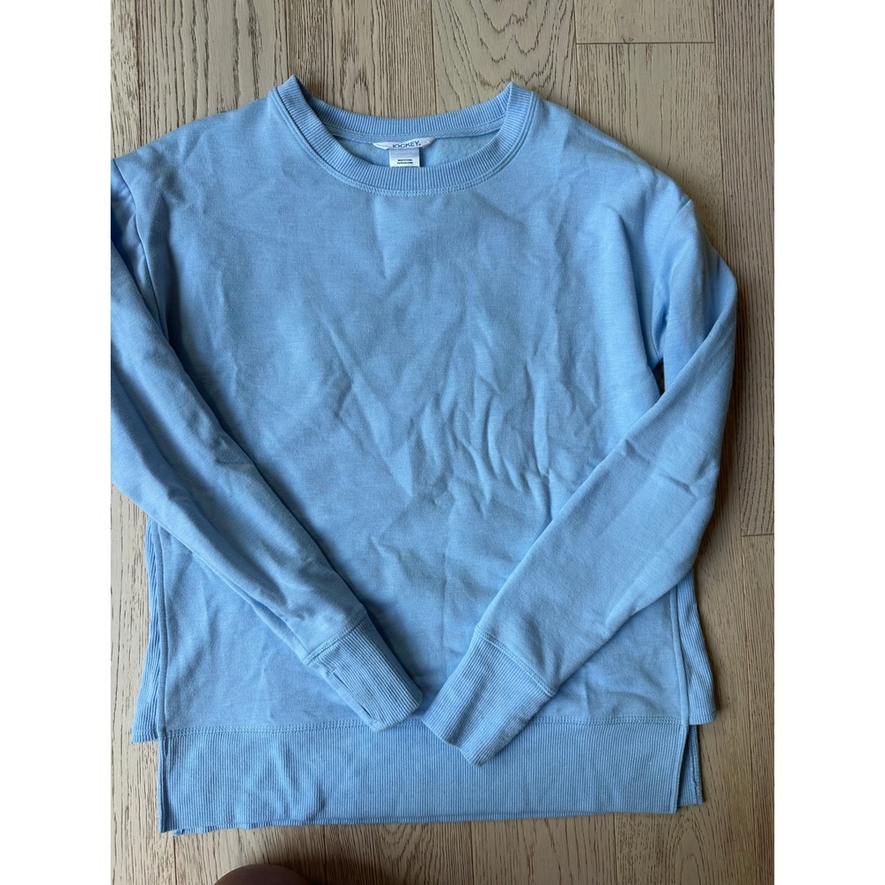 Jockey Womens Light Blue Crewneck Sweatshirt Thumbhole Cuffs XS FTRY WUHUH